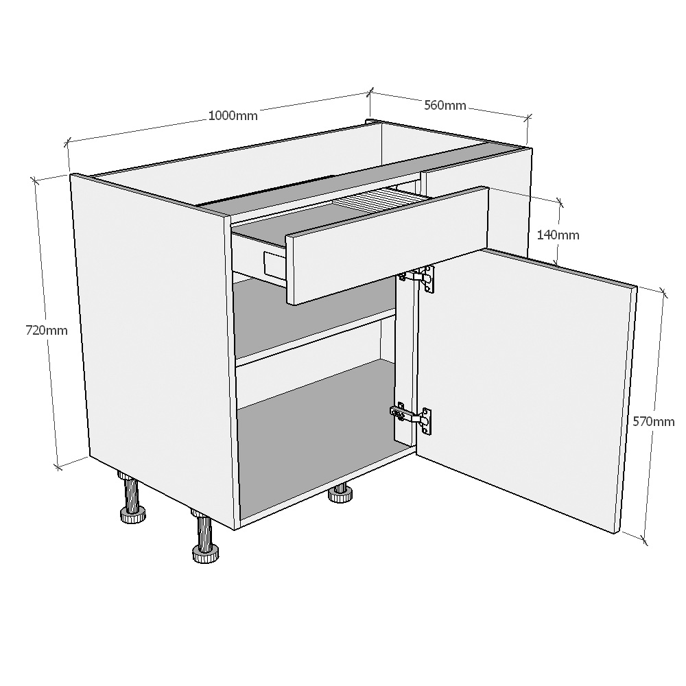 1000mm Drawerline Corner Base Unit - 600mm LH Hand Door Dimensions