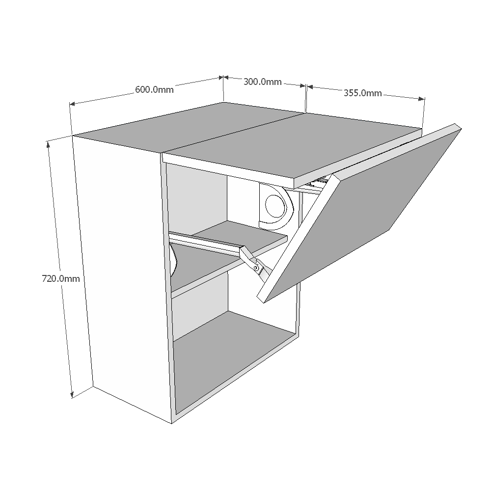 600mm Vertical Bi-Fold Wall Unit (Medium) Dimensions