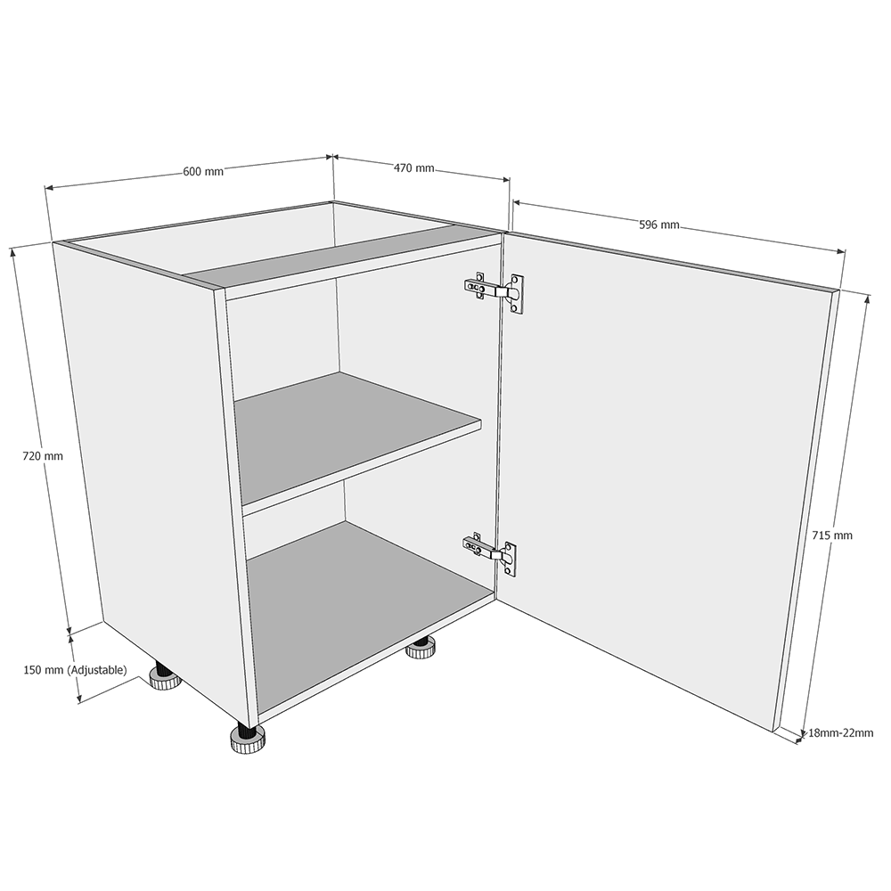 600mm Highline Base Unit (470mm Deep) Dimensions