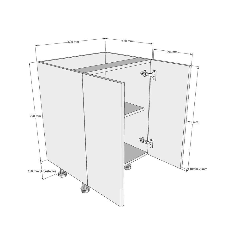600mm Double Highline Base Unit (470mm Deep) Dimensions
