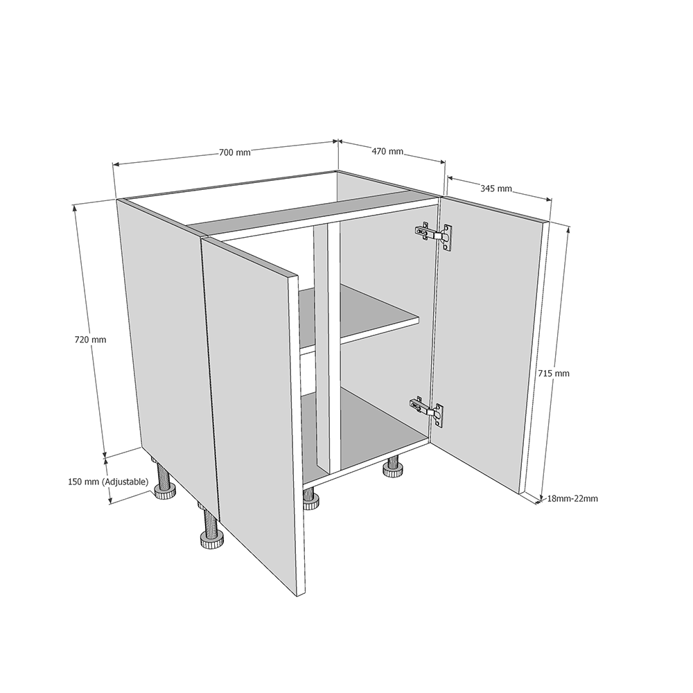 700mm Highline Base Unit (470mm Deep) Dimensions