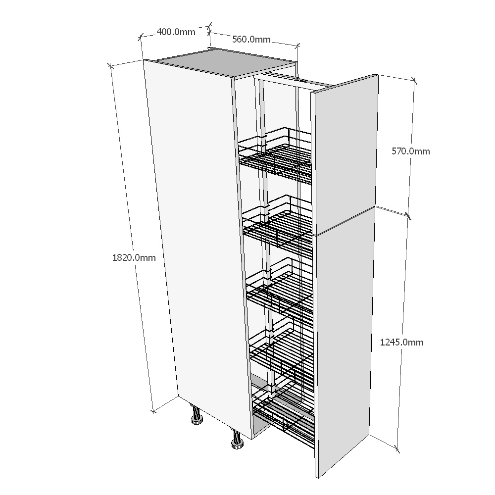 400mm Tall Pull Out Larder Unit - 570mm Top Door (Low) Dimensions