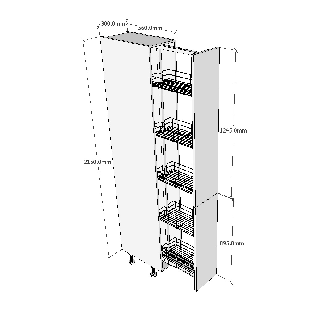 300mm Tall Pull Out Larder Unit - 895mm Top Door (High) Dimensions