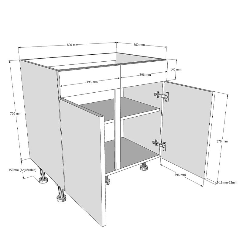 800mm Dummy Drawerline Sink Base Unit Dimensions