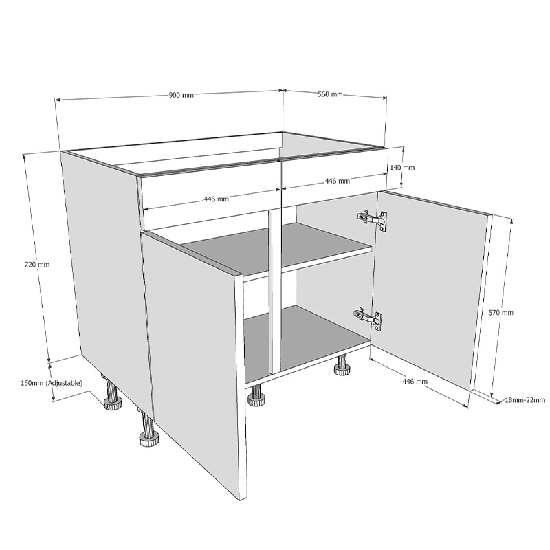 900mm Dummy Drawerline Sink Base Unit Dimensions