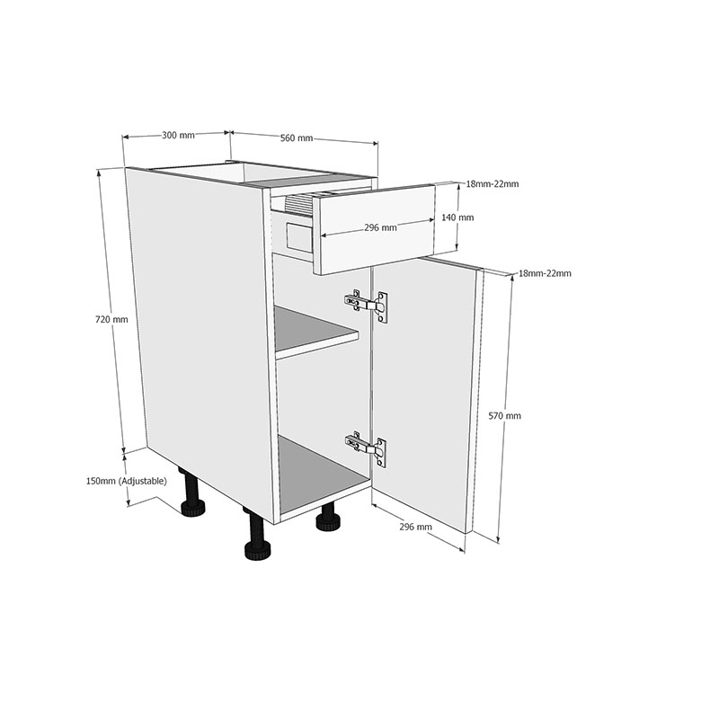 300mm Drawerline Base Unit Dimensions