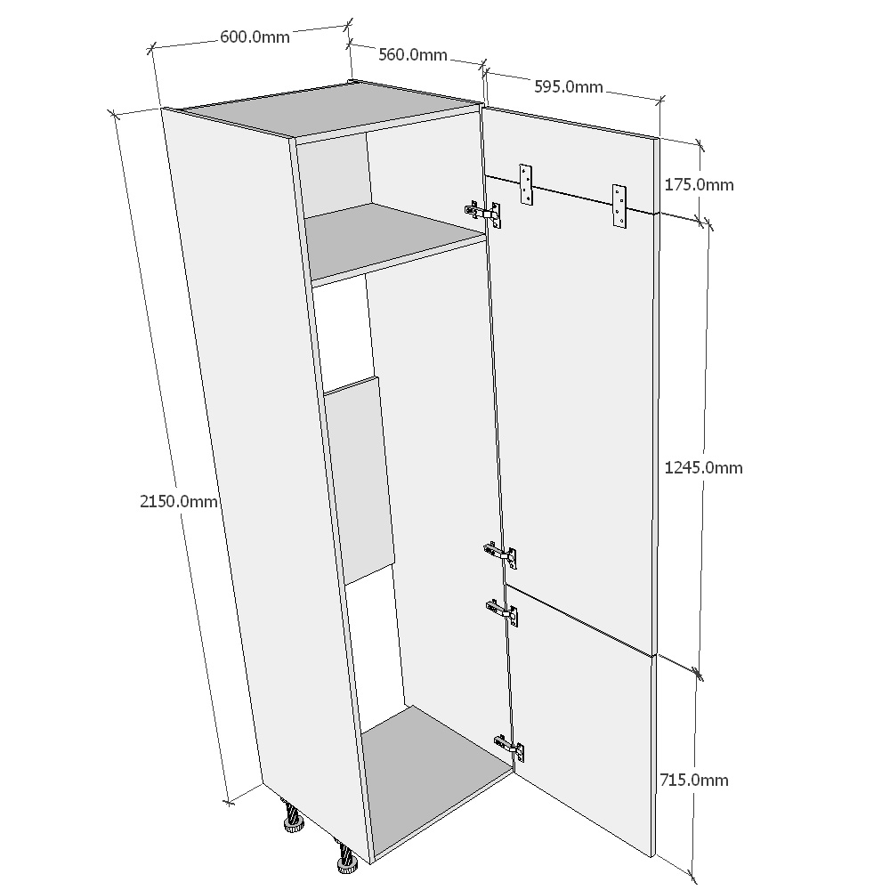 600mm Tall 70/30 Fridge Freezer Housing (High) Dimensions