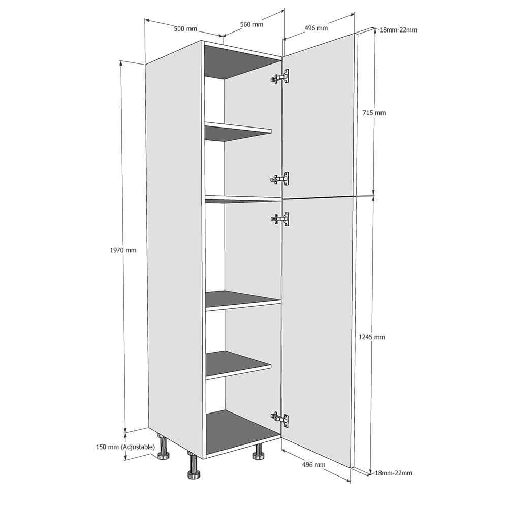 500mm Tall Larder Unit - 715mm Top Door (Medium) Dimensions