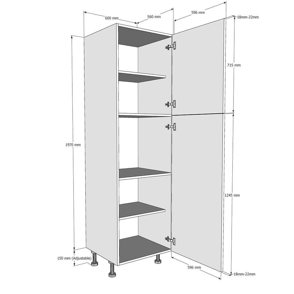 600mm Tall Larder Unit - 715mm Top Door (Medium) Dimensions