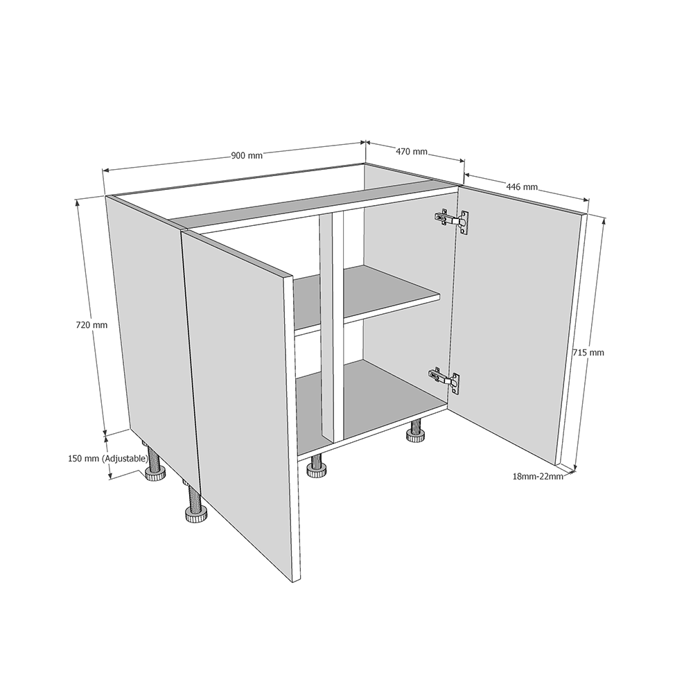 900mm Highline Base Unit (470mm Deep) Dimensions