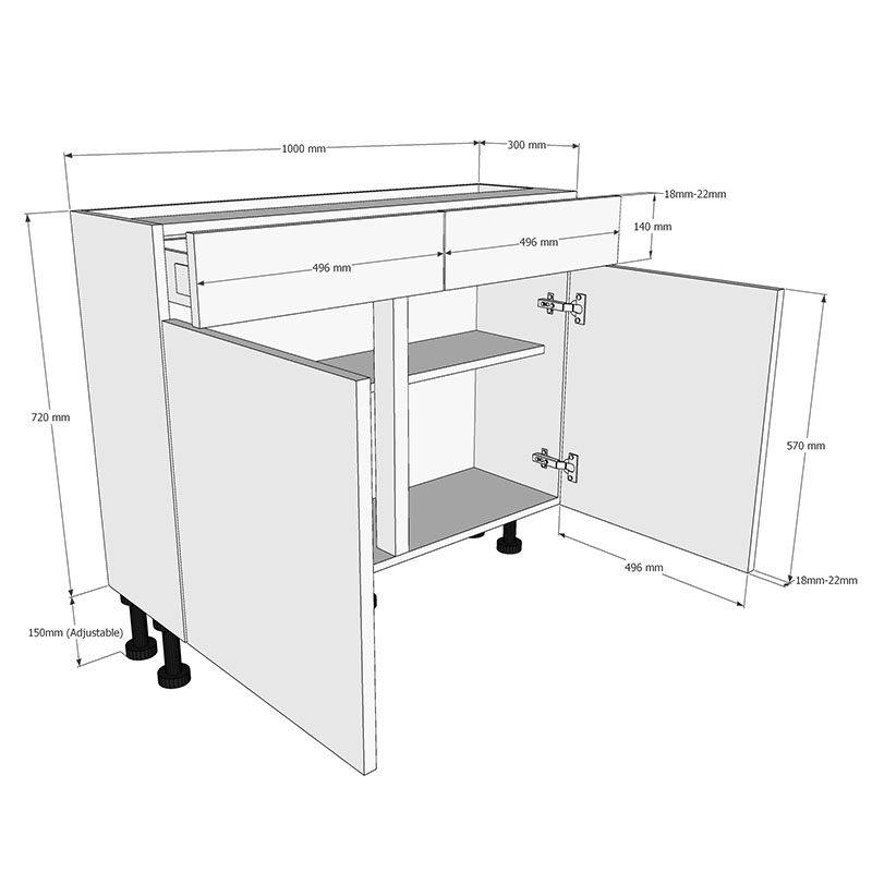 1000mm Drawerline Base Unit (300mm Deep) Dimensions