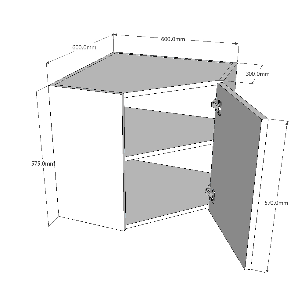 600 x 600mm Diagonal Corner Wall Unit (Low) Dimensions