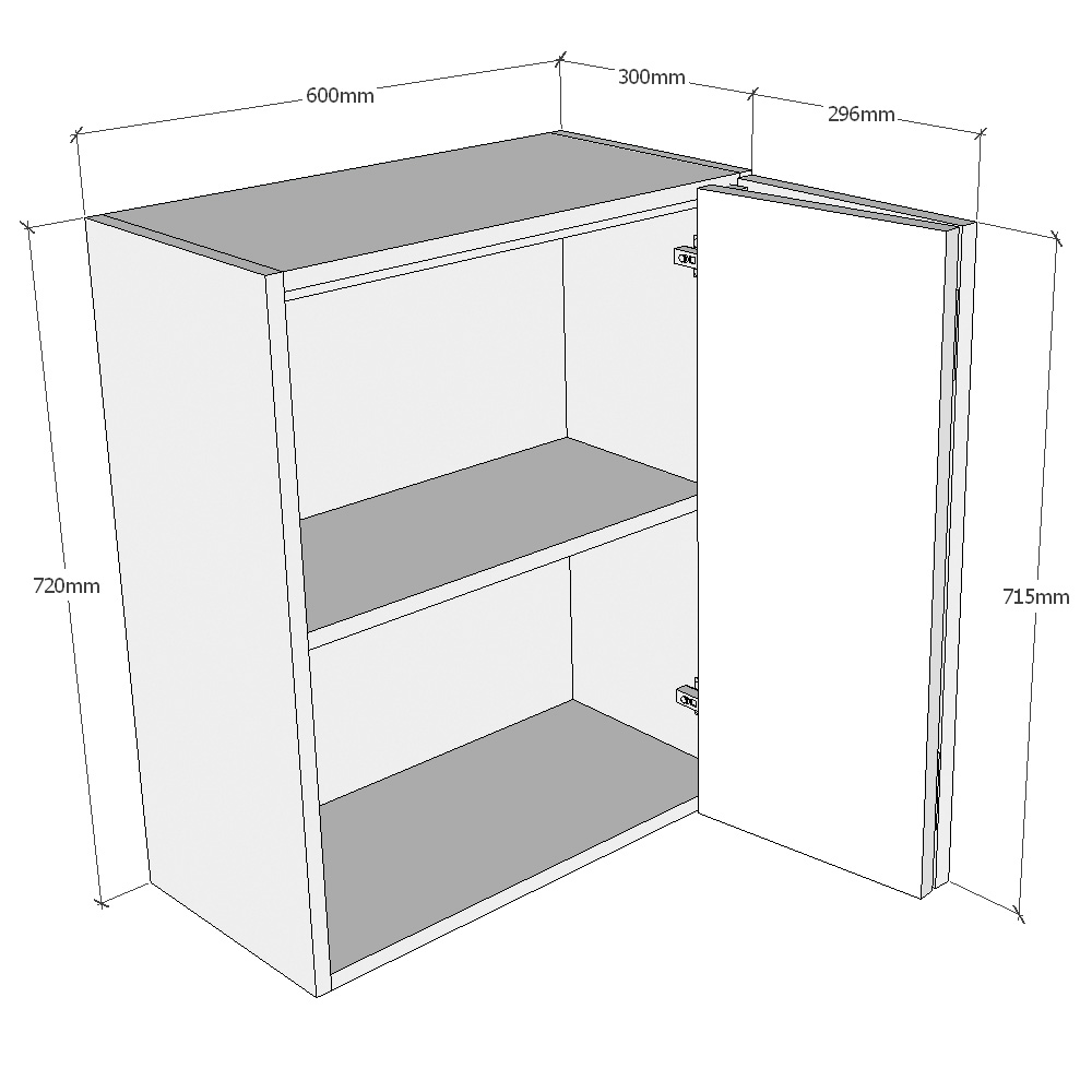 600mm Horizontal Single Bi-Fold Wall Unit (Medium) Dimensions