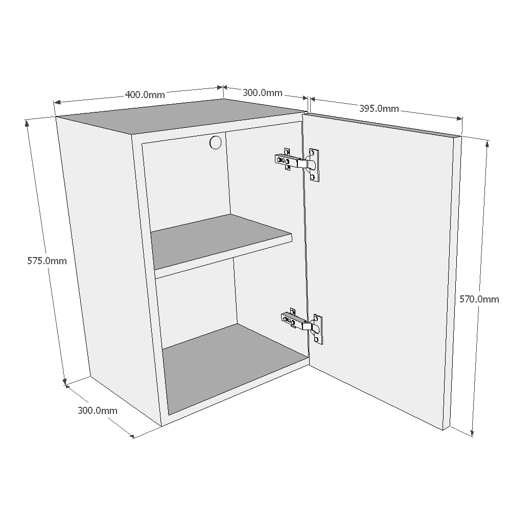 400mm Single Wall Unit (Low) Dimensions