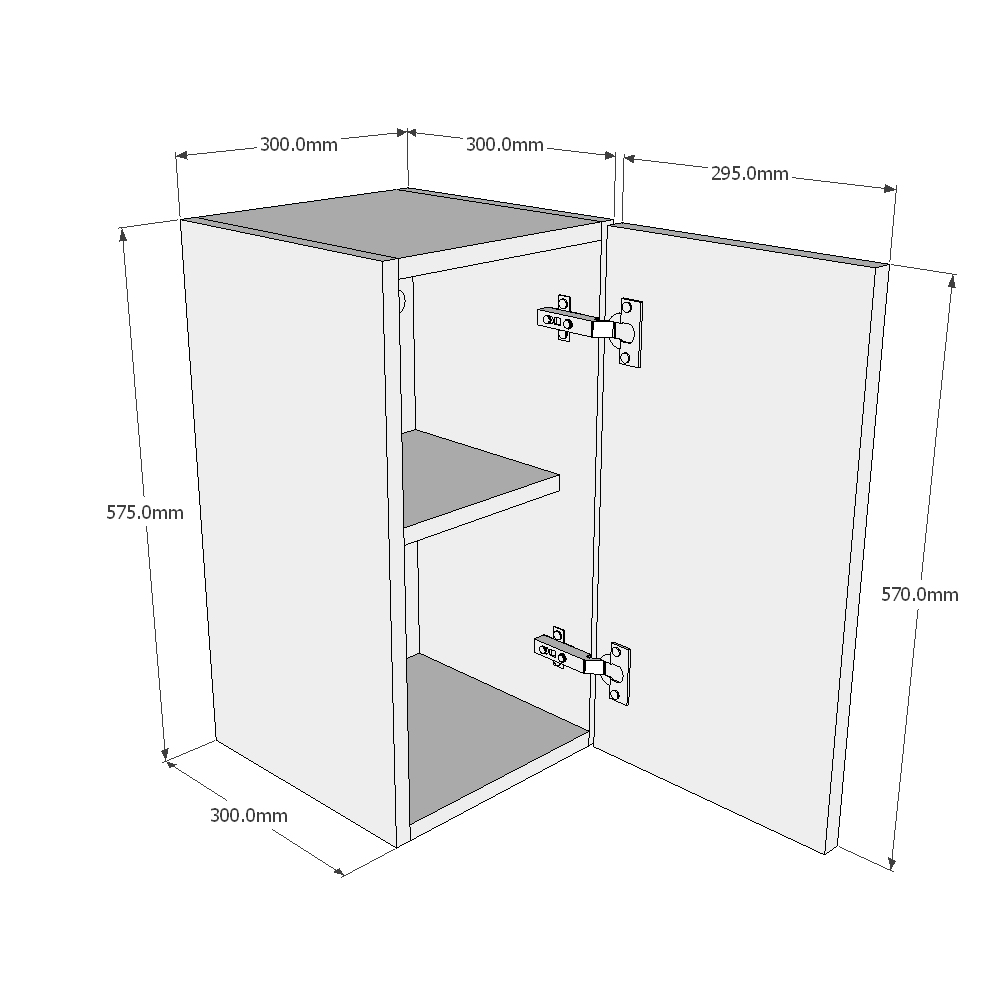 300mm Single Wall Unit (Low) Dimensions