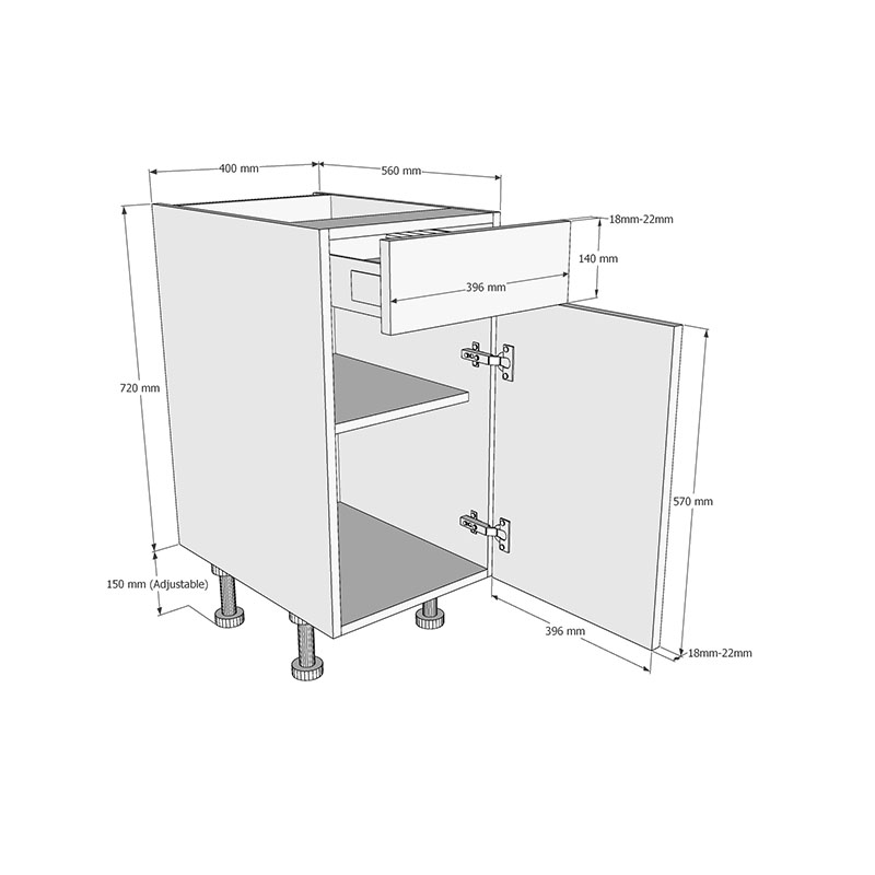 400mm Drawerline Base Unit Dimensions