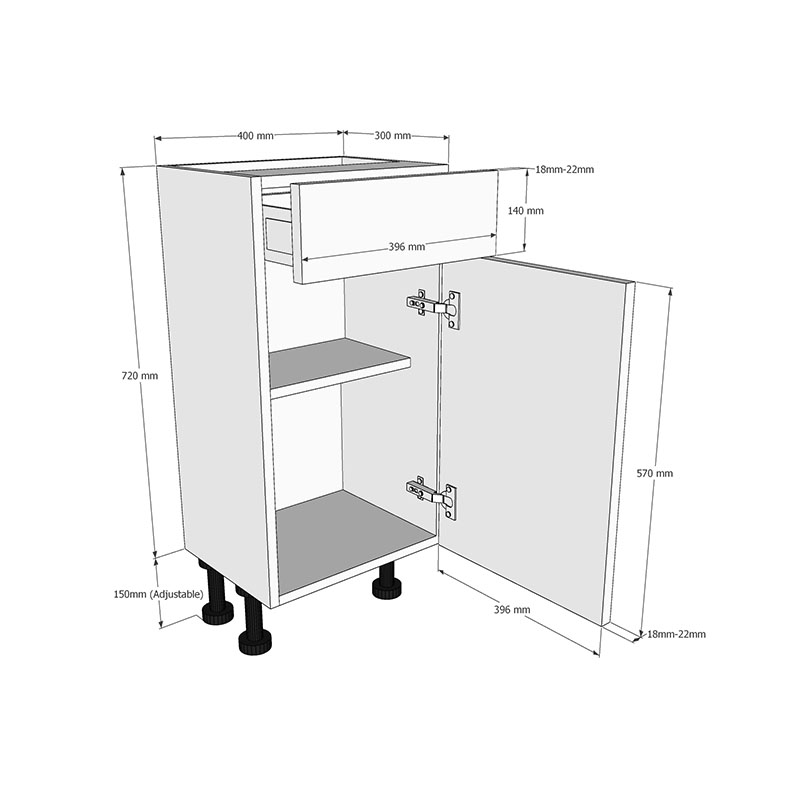 400mm Drawerline Base Unit (300mm Deep) Dimensions