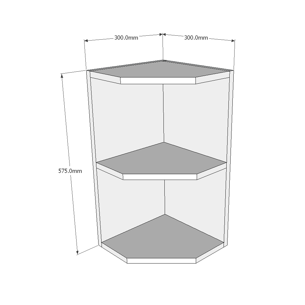 300mm Open End Wall Unit - RH (Low) Dimensions