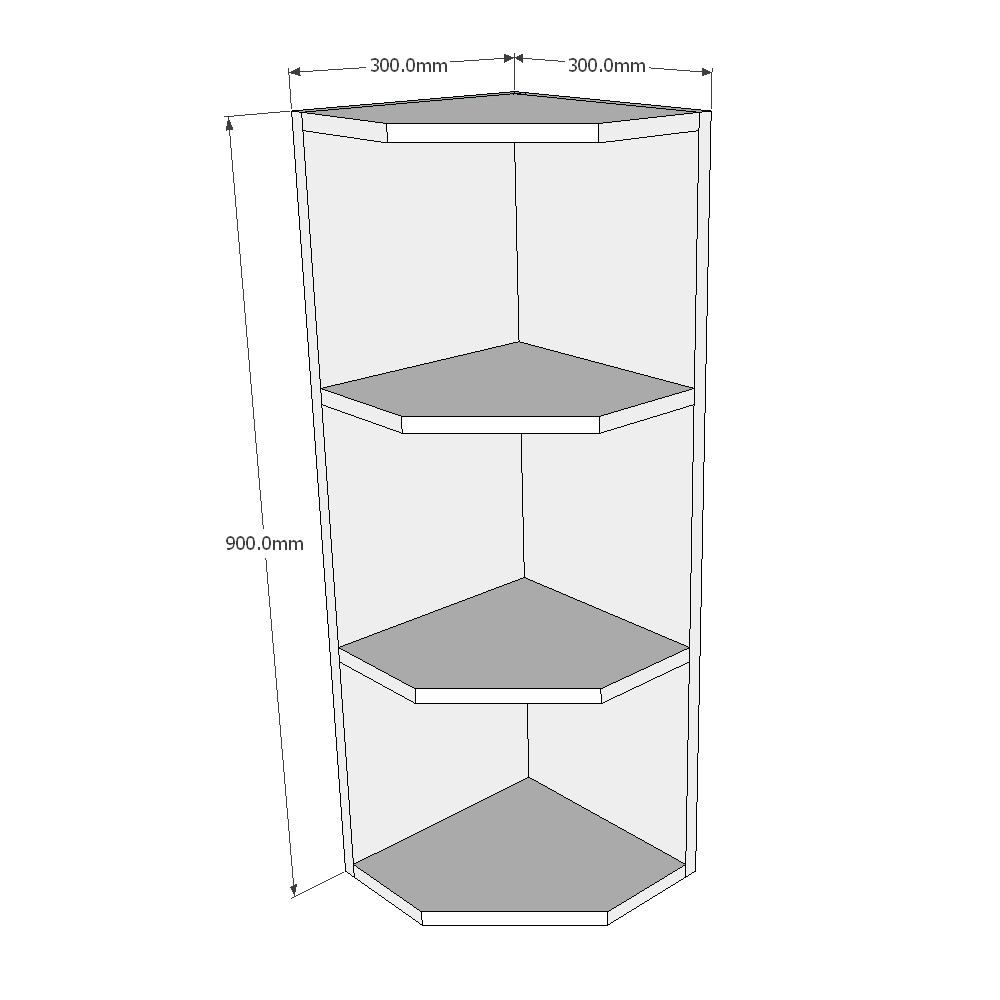 300mm Open End Wall Unit - LH (High) Dimensions