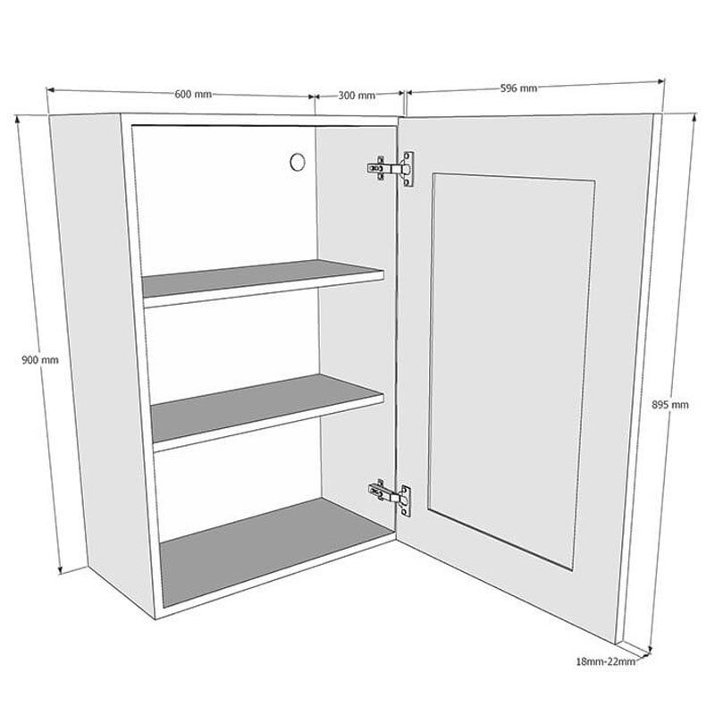 600mm Glass Door Wall Unit (High) Dimensions