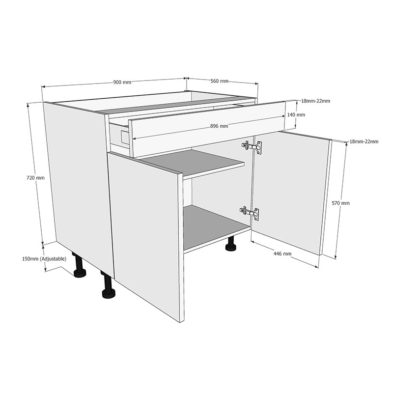 900mm Drawerline Base Unit (Single Drawer) Dimensions