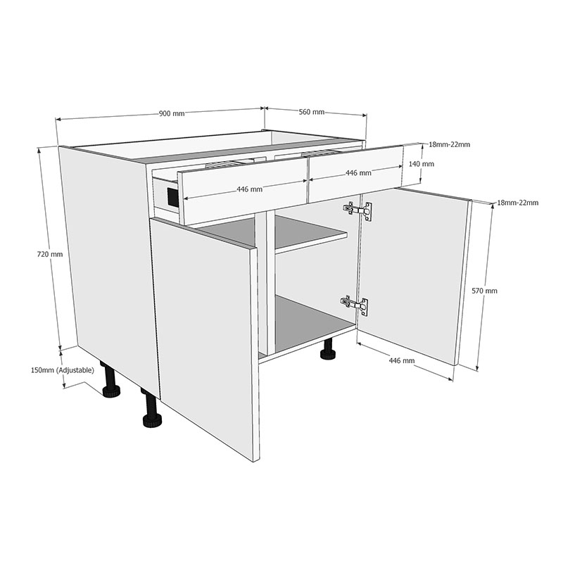 900mm Drawerline Base Unit Dimensions