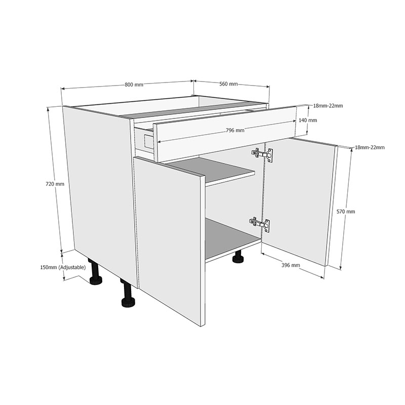 800mm Drawerline Base Unit (Single Drawer) Dimensions