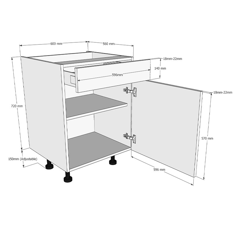 600mm Drawerline Base Unit Dimensions