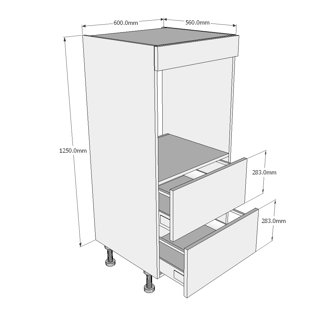 600mm Midi Single Oven Housing with 2 x Drawers Dimensions