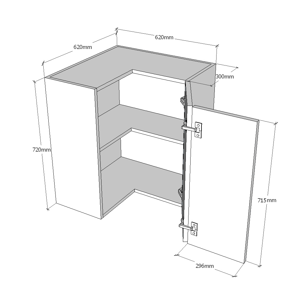620 x 620mm L-Shape Corner Wall Unit (Medium) Dimensions