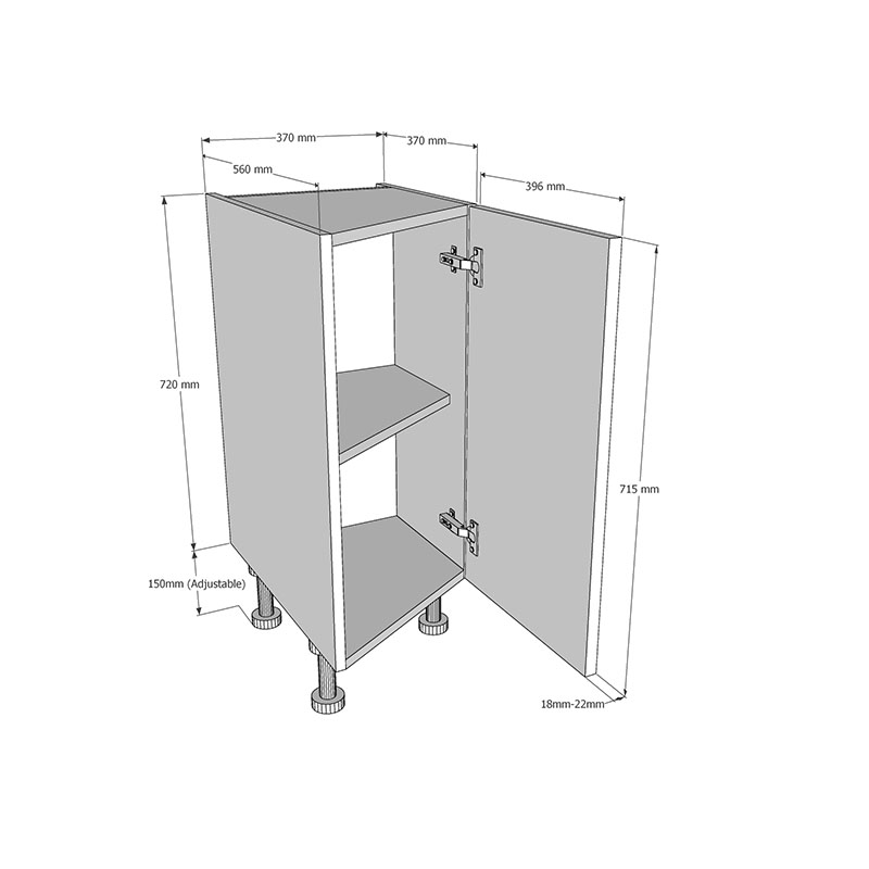 360mm Splay End Base Unit (Right End) Dimensions