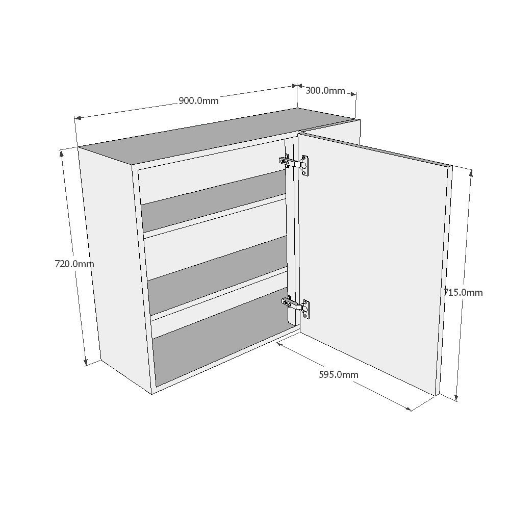 900mm Standard Corner Wall Unit - 600mm LH Door (Medium) Dimensions