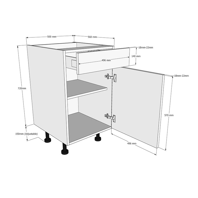 500mm Drawerline Base Unit Dimensions