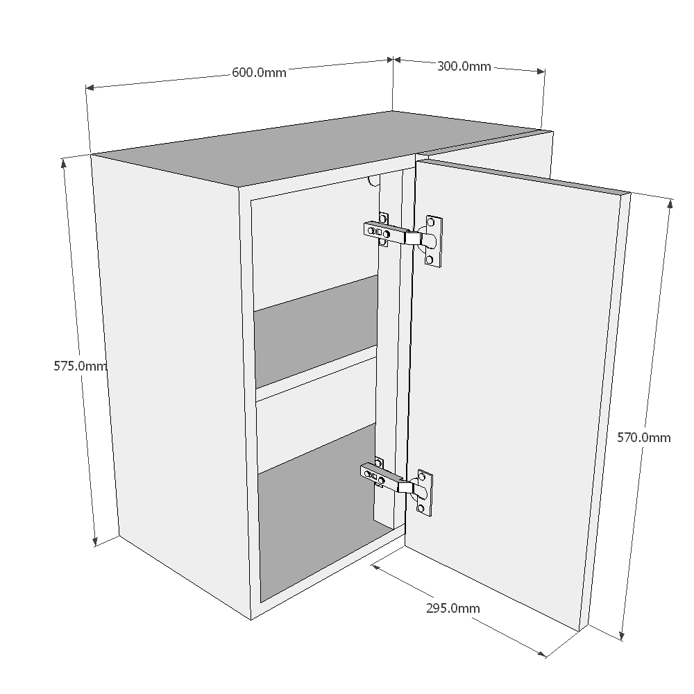 600mm Standard Corner Wall Unit - 300mm Door (Right Blank) (Low) Dimensions
