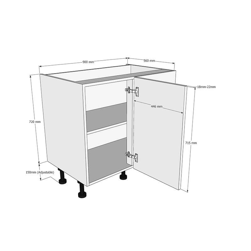 900mm Highline Corner Base Unit - 450mm LH Hand Door Dimensions