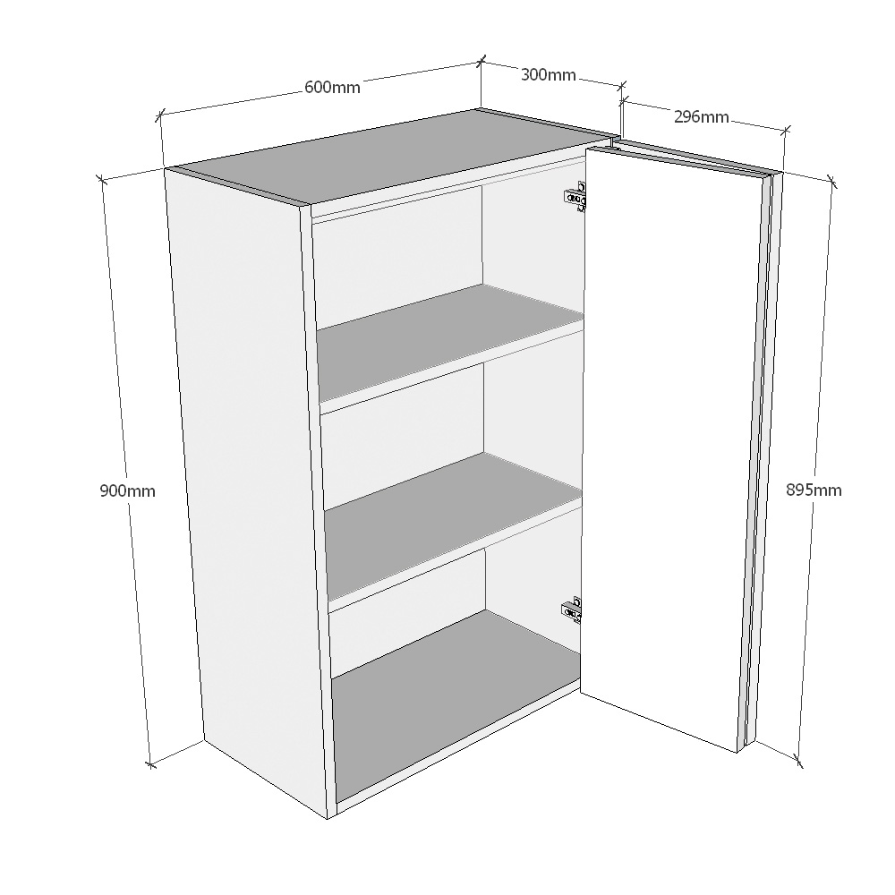 600mm Horizontal Single Bi-Fold Wall Unit (High) Dimensions
