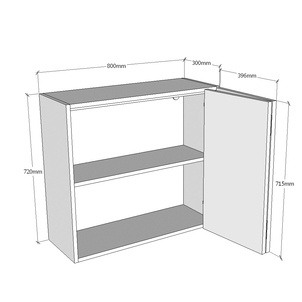 800mm Horizontal Single Bi-Fold Wall Unit (Medium) Dimensions