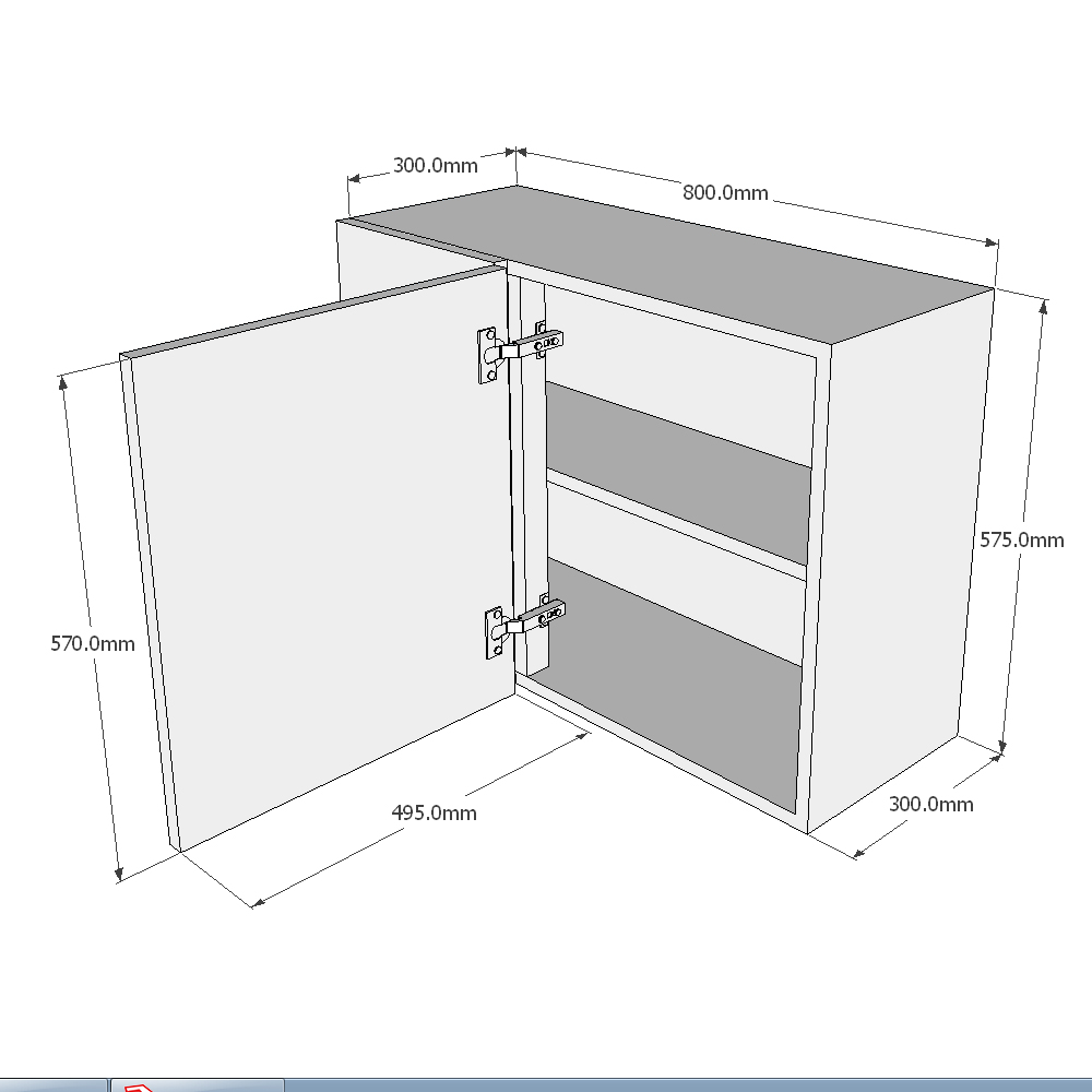 800mm Standard Corner Wall Unit - 500mm Door (Left Blank) (Low) Dimensions