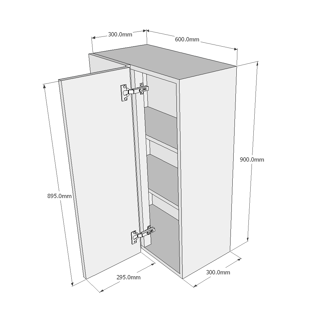 600mm Standard Corner Wall Unit - 300mm RH Door (High) Dimensions