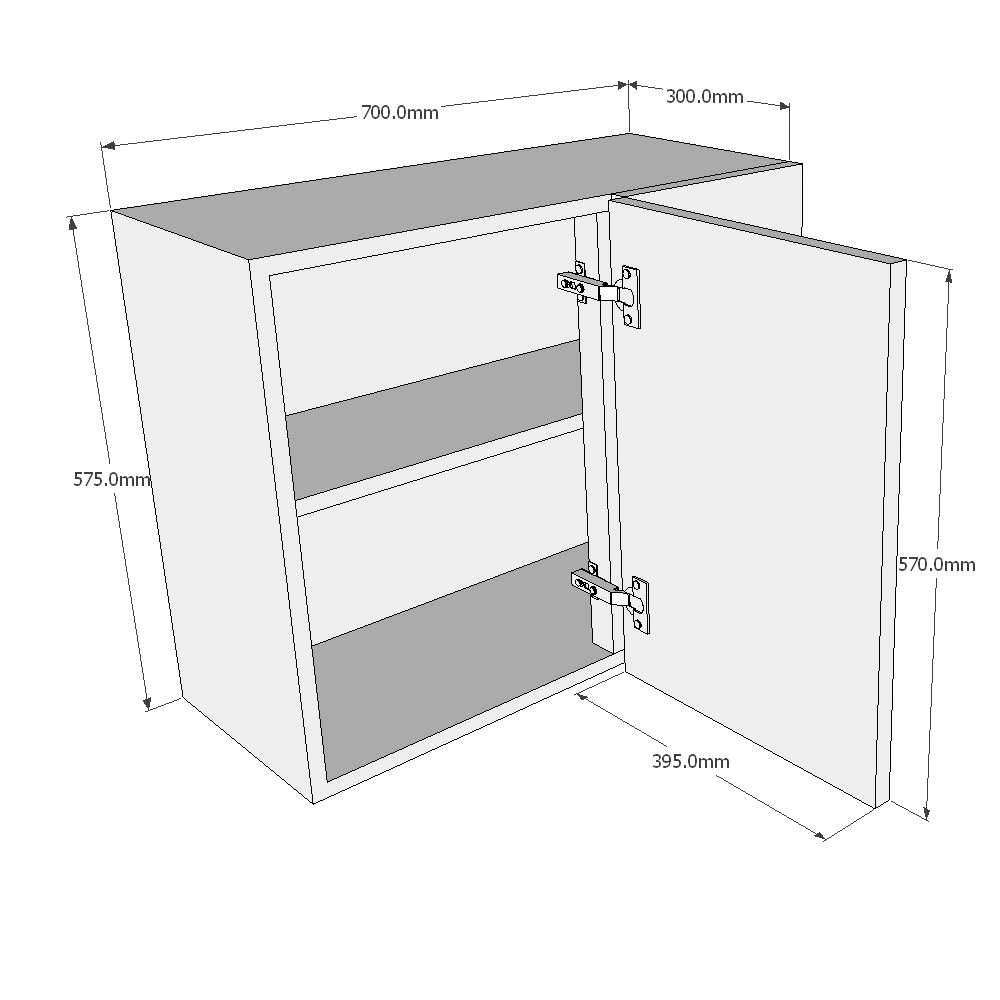 700mm Standard Corner Wall Unit - 400mm LH Door (Low) Dimensions