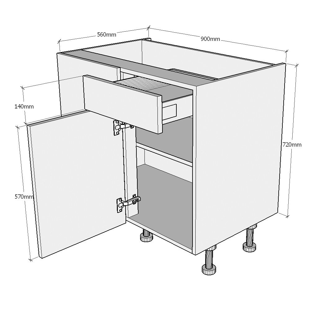900mm Drawerline Corner Base Unit - 450mm RH Hand Door Dimensions