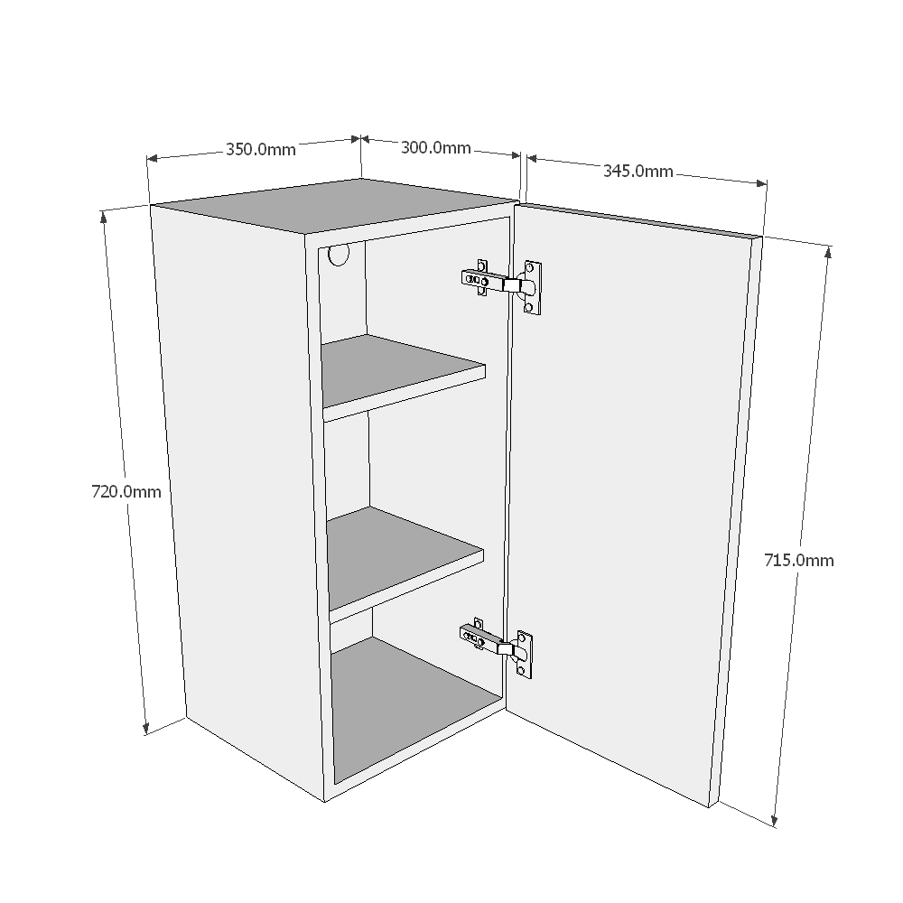 350mm Single Wall Unit (Medium) Dimensions