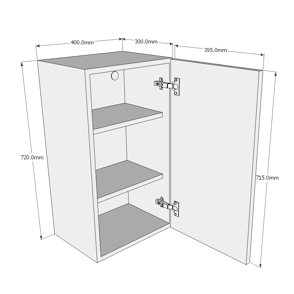 400mm Single Wall Unit (Medium) Dimensions