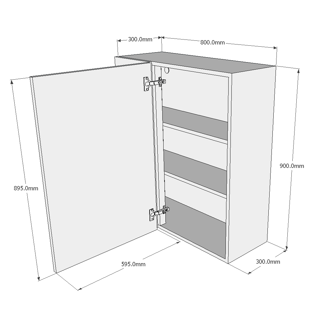 800mm Standard Corner Wall Unit - 500mm Door (Left Blank) (High) Dimensions