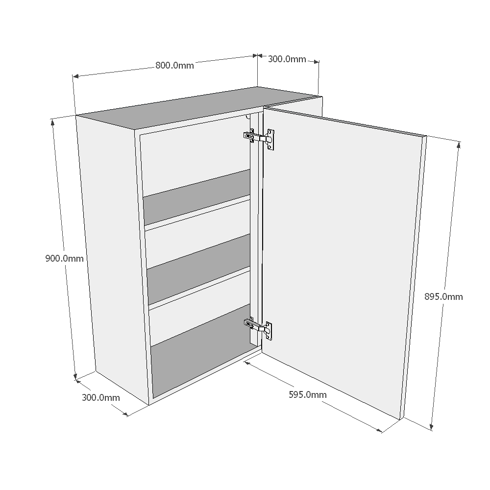 800mm Standard Corner Wall Unit - 500mm Door (Right Blank) (High) Dimensions