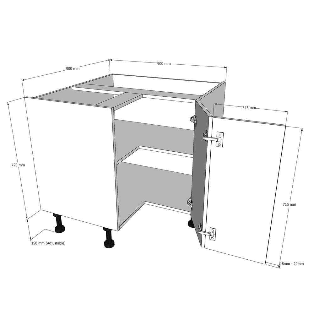 900 x 900mm L Shape Corner Base Unit