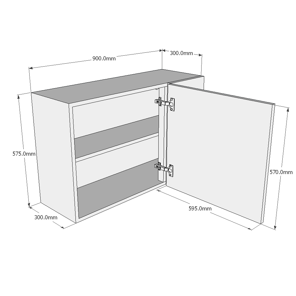 900mm Standard Corner Wall Unit - 600mm LH Door (Low) Dimensions