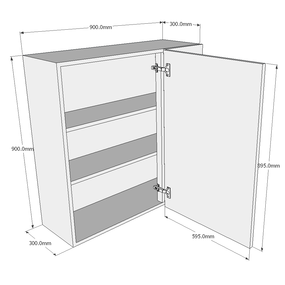 900mm Standard Corner Wall Unit - 600mm Door (Right Blank) (High) Dimensions