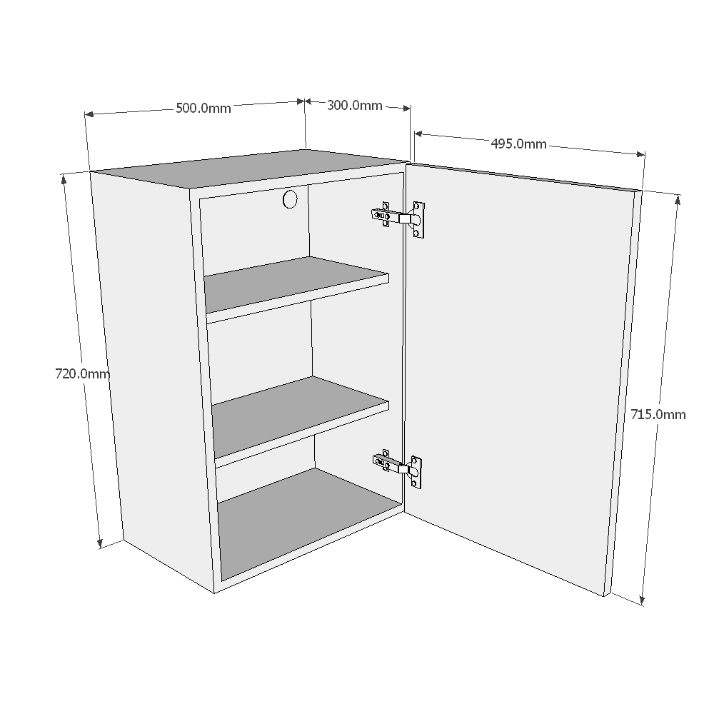 500mm Single Wall Unit (Medium) Dimensions