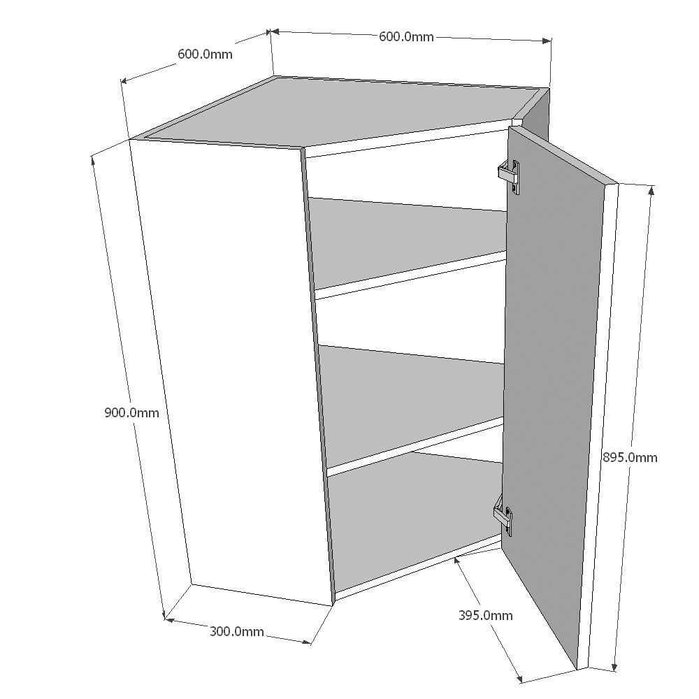 600 x 600mm Diagonal Corner Wall Unit (High) Dimensions